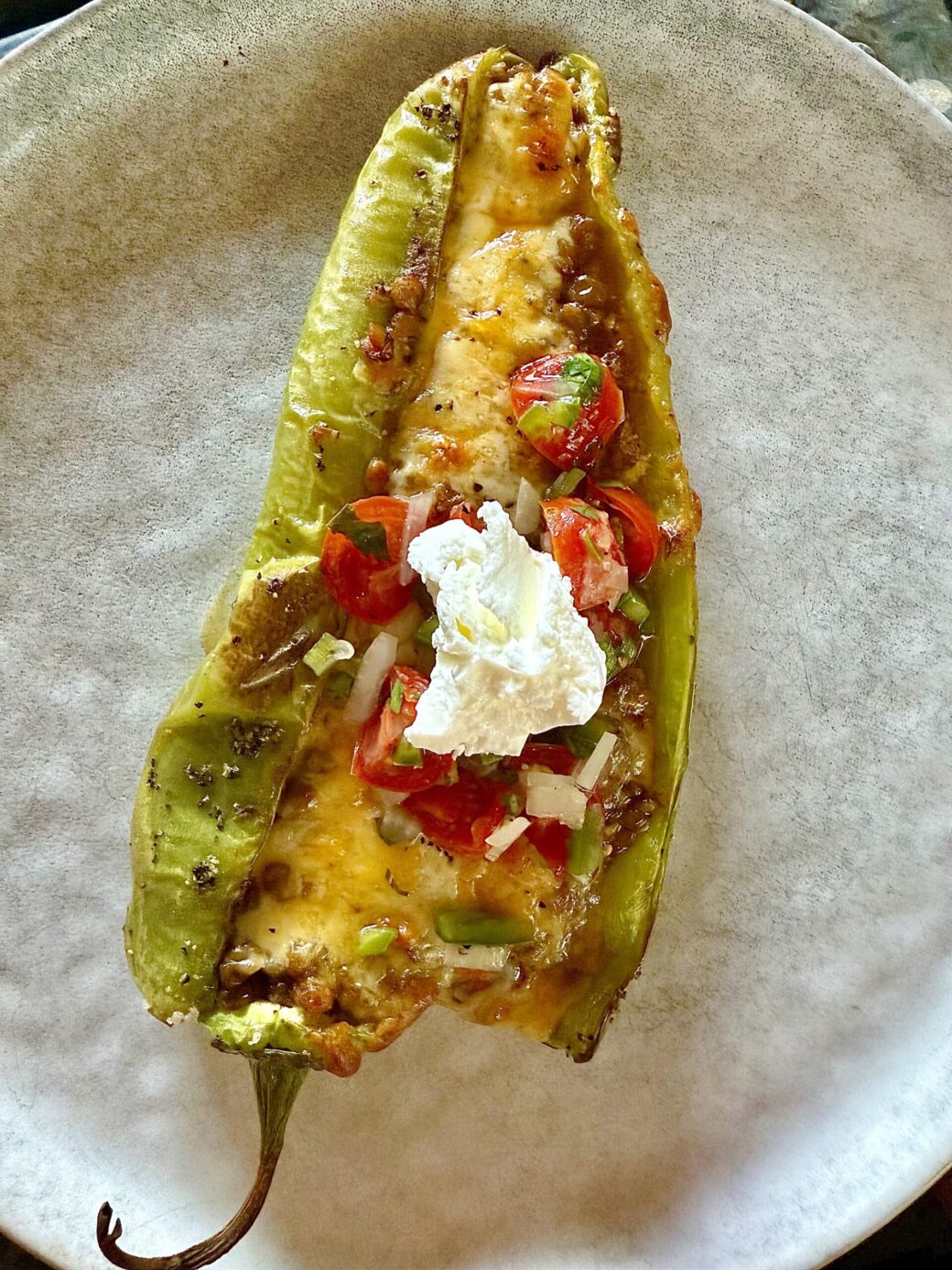Lentil Taco Meat Stuffed Hatch Chili